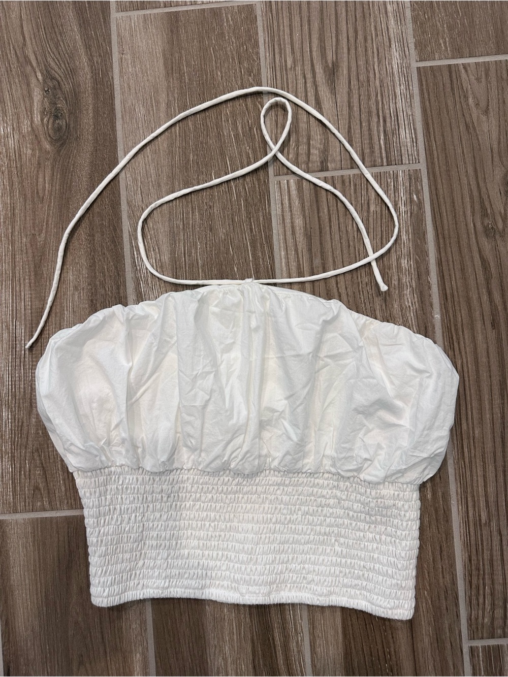 Maeve White Smocked Halter Crop